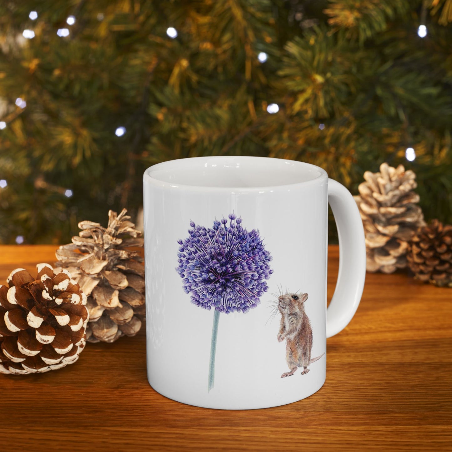 Yorktown Onion (Allium) and Mouse Ceramic Mug — Cute Floral Coffee Cup (11oz, 15oz)