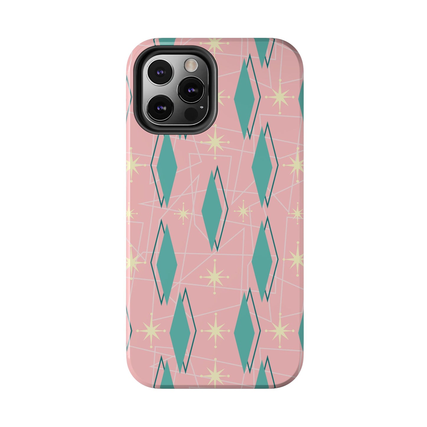 1950s Retro Star and Diamond Pattern in Pink and Green Tough iPhone Case