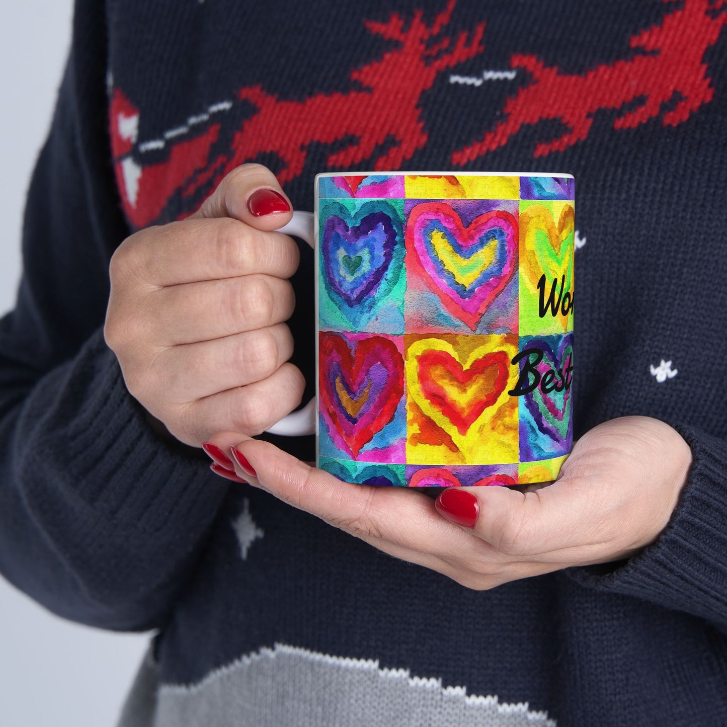 World's Best Mom Ceramic Mug — Colorful Watercolor Hearts, Mother's Day Gift (11oz & 15oz)