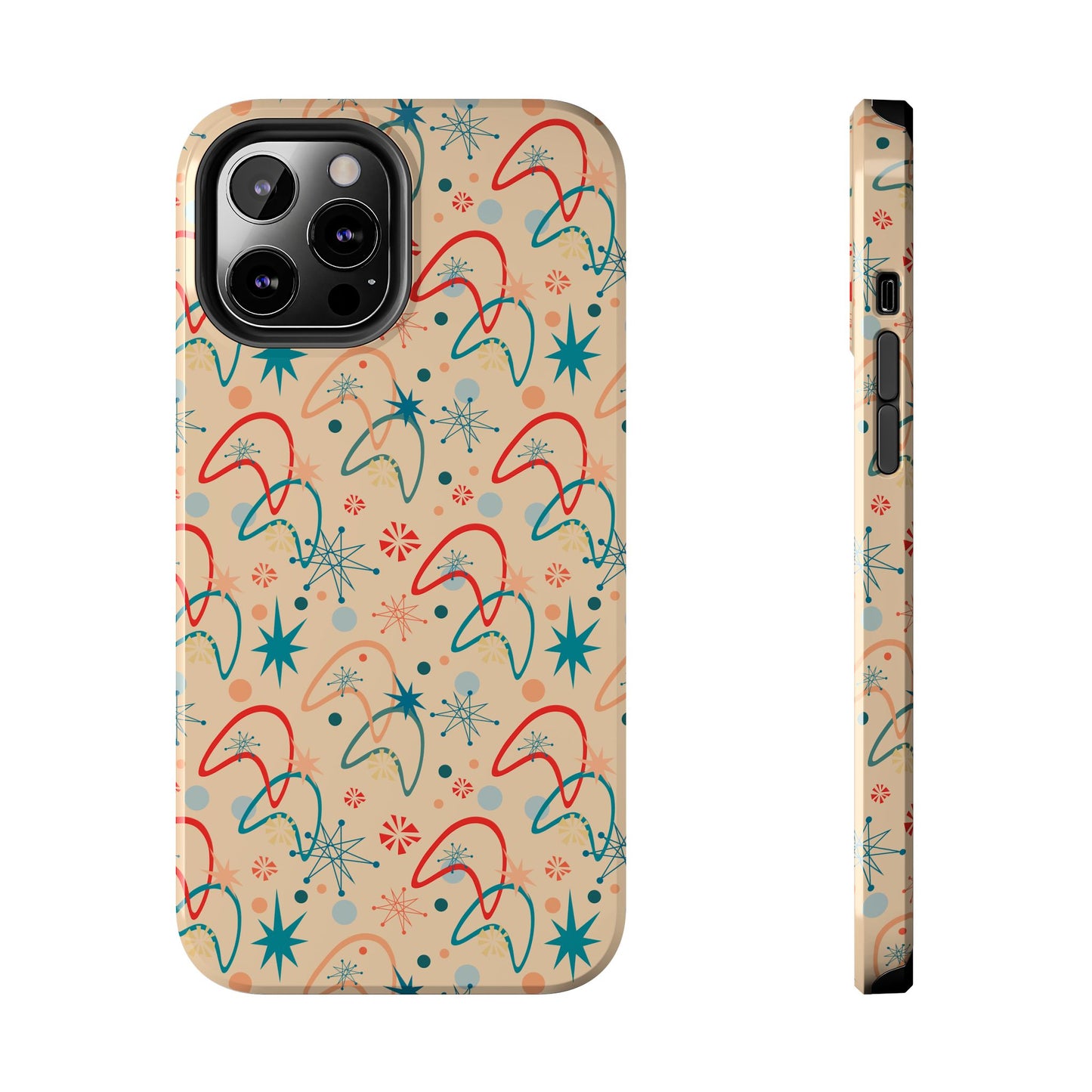 1950s Atomic Age Retro Pattern in Beige Tough iPhone Case