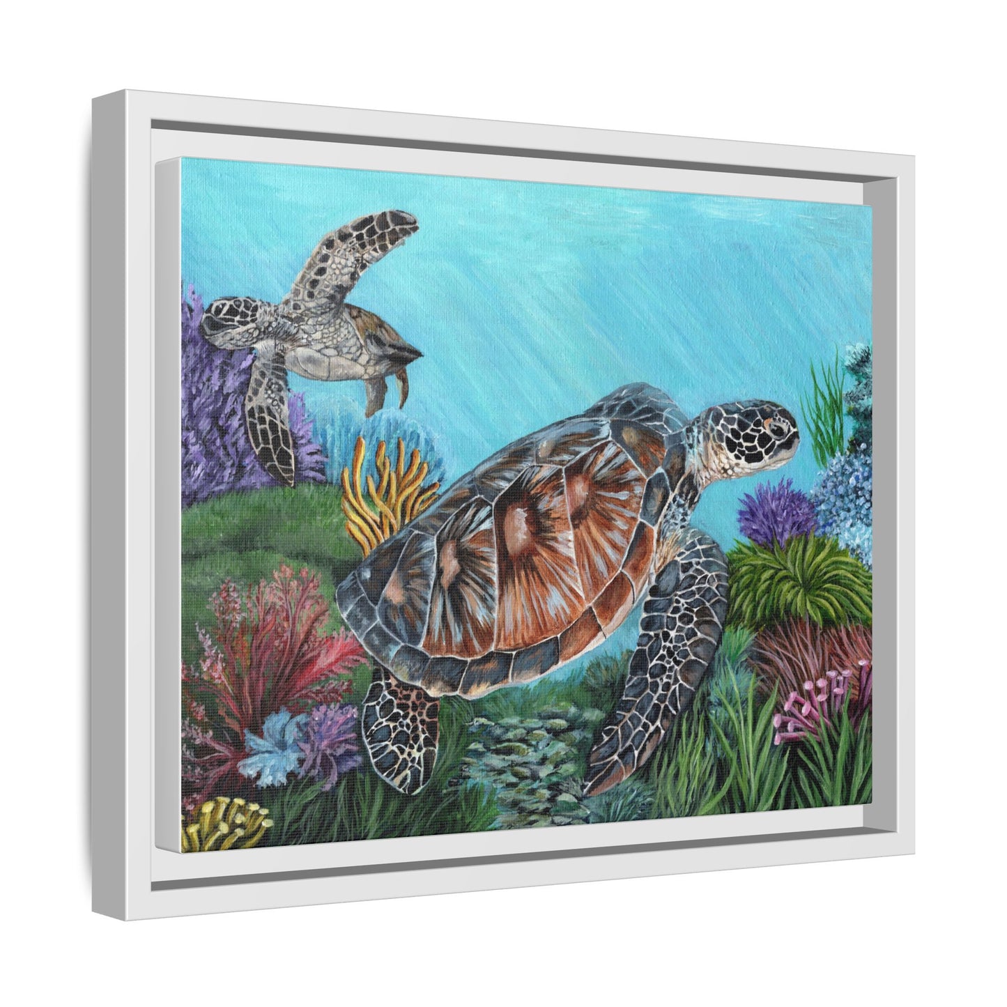 Sea Turtle Canvas Print — Framed Matte Ocean Wall Art