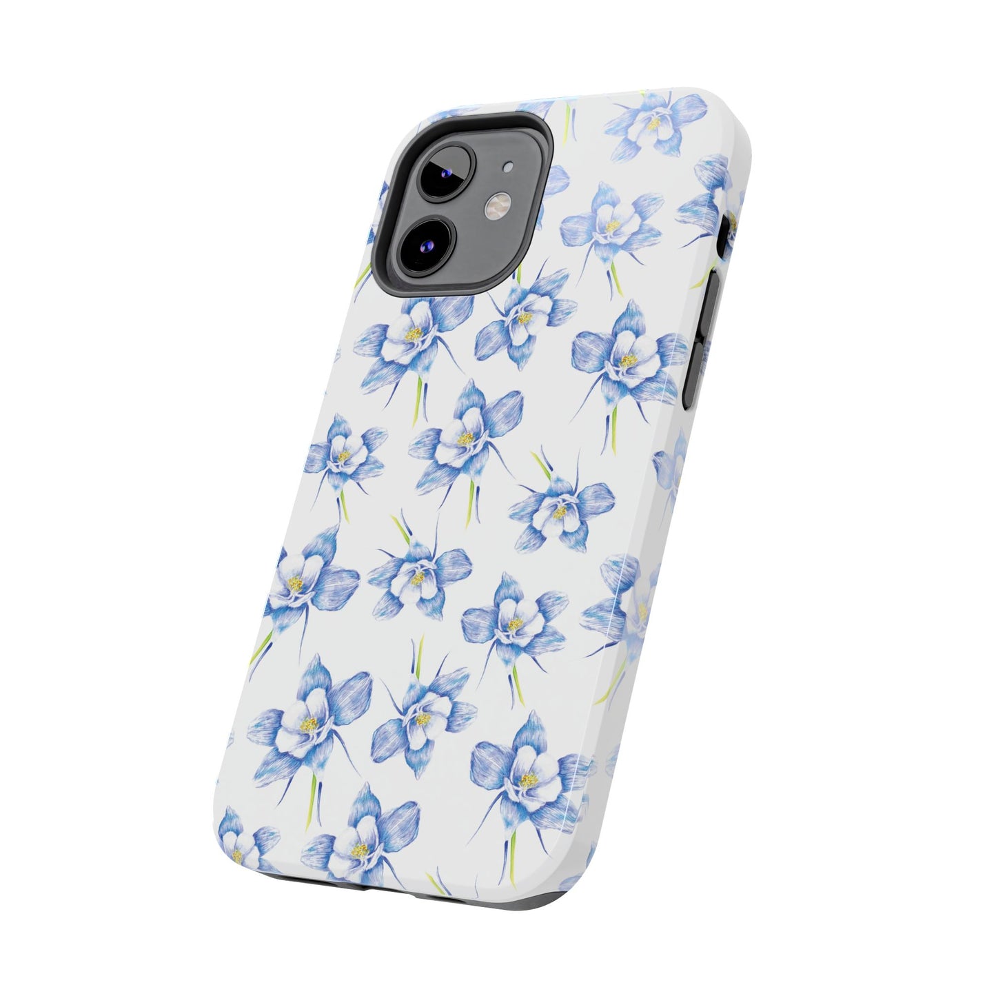 Blue Columbine Watercolor Flower Pattern Tough iPhone Cases