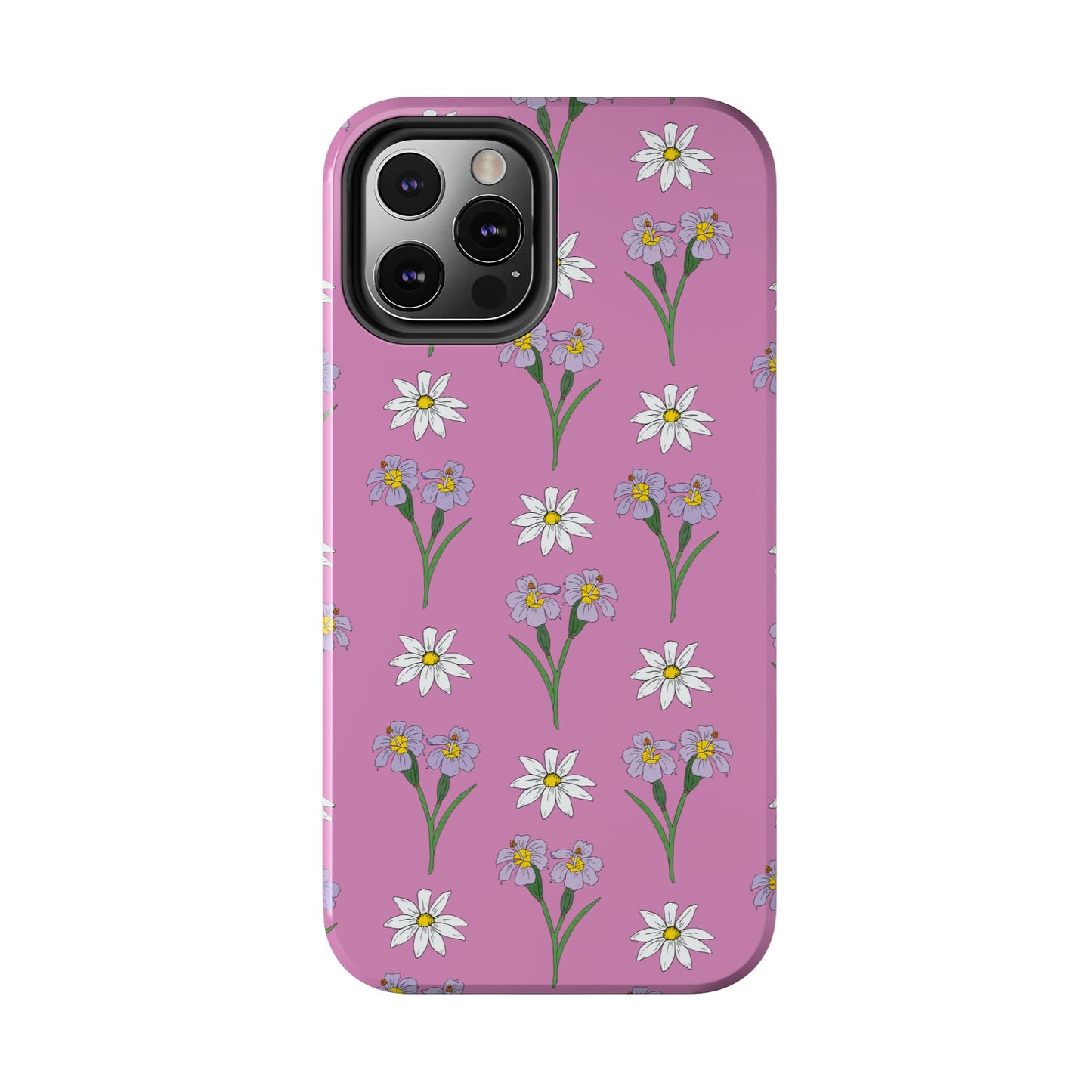 Daisy and Blue Flower Pattern on Pink Tough iPhone Cases