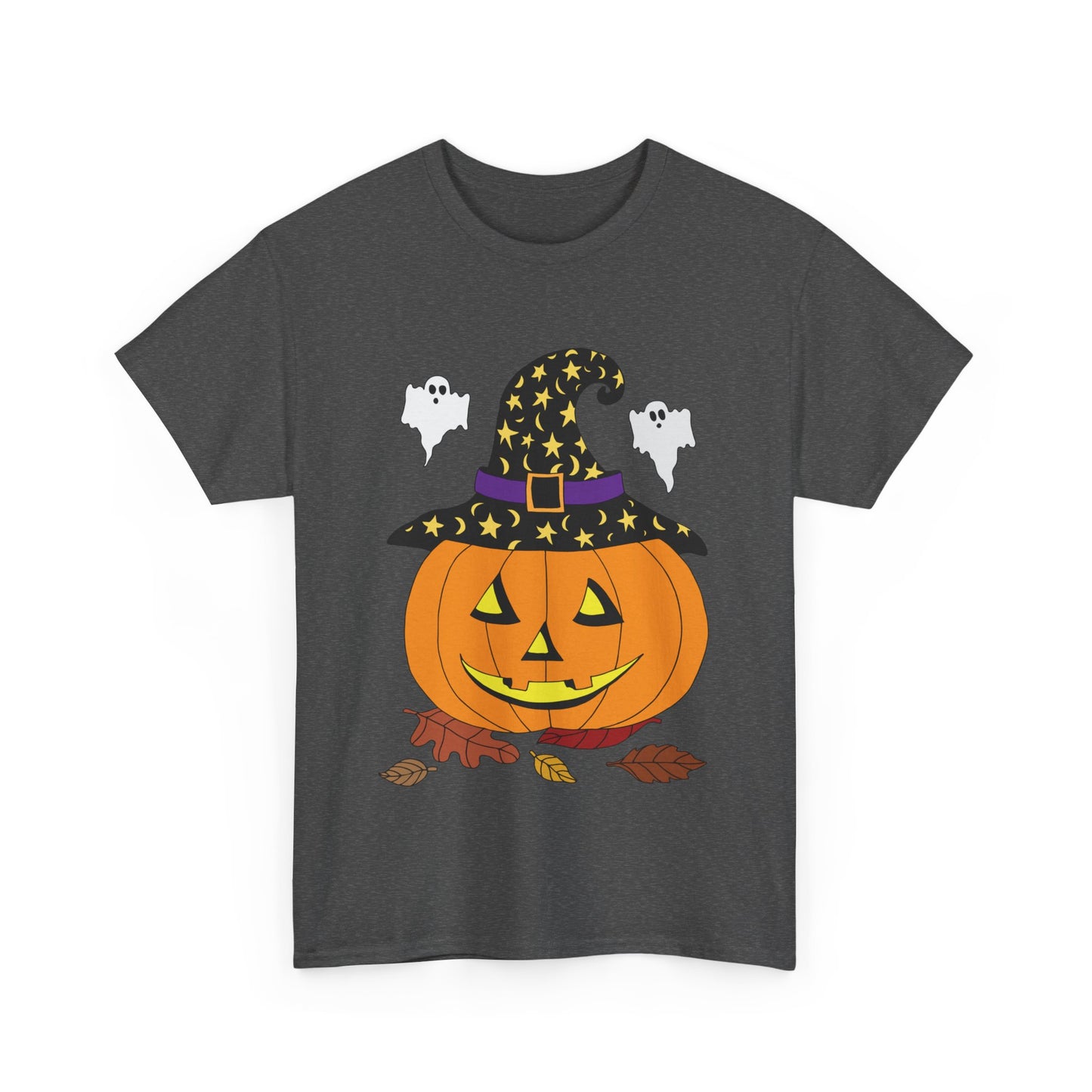 Halloween Jack O' Lantern in Witch Hat Unisex Heavy Cotton Tee