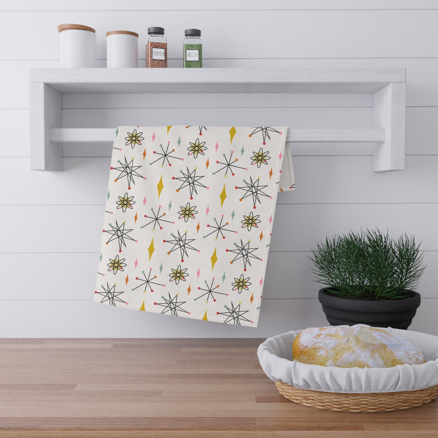 Mid-Century Starburst Tea Towel — Retro Atomic Kitchen Linen