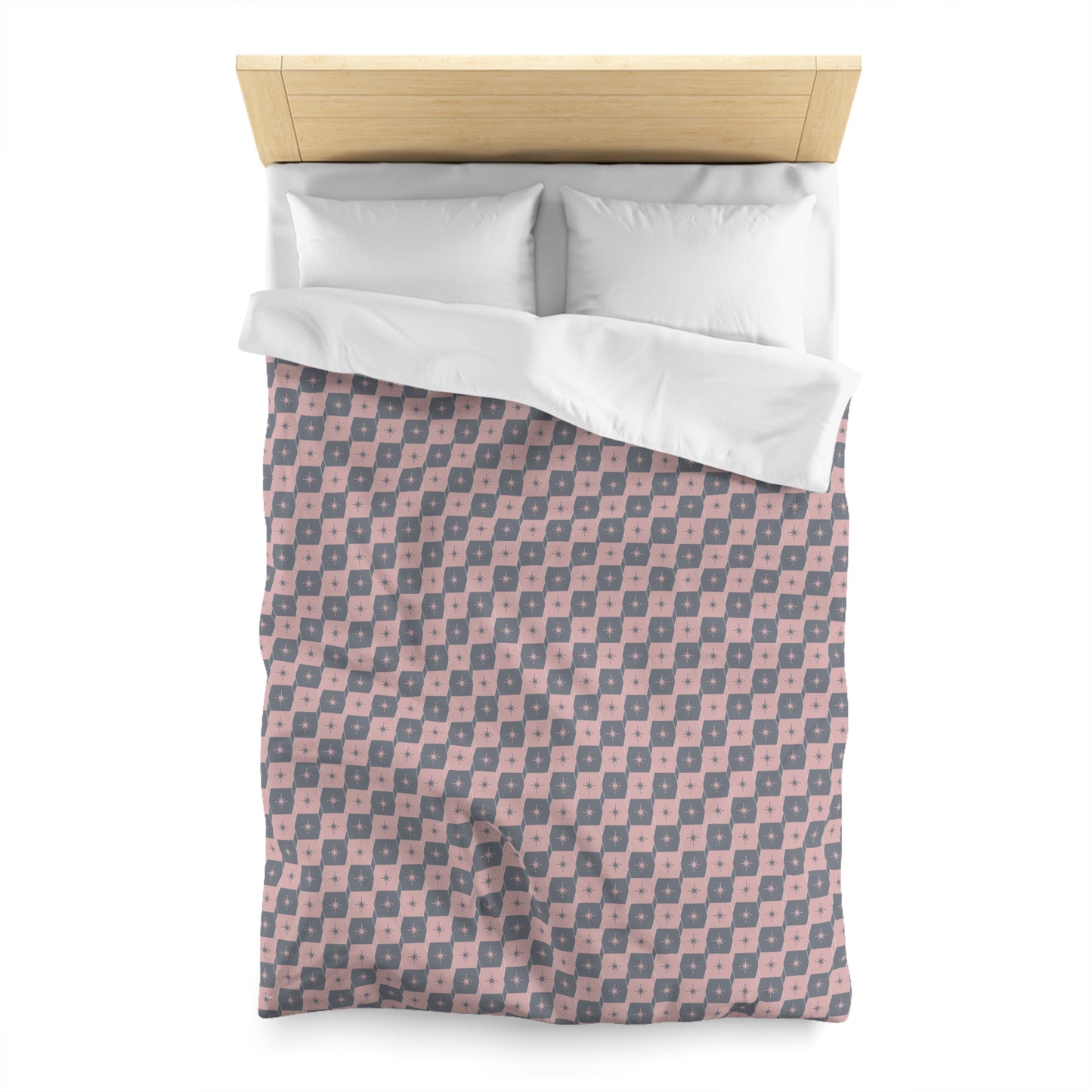 Pink Geometric Checkerboard Microfiber Duvet Cover