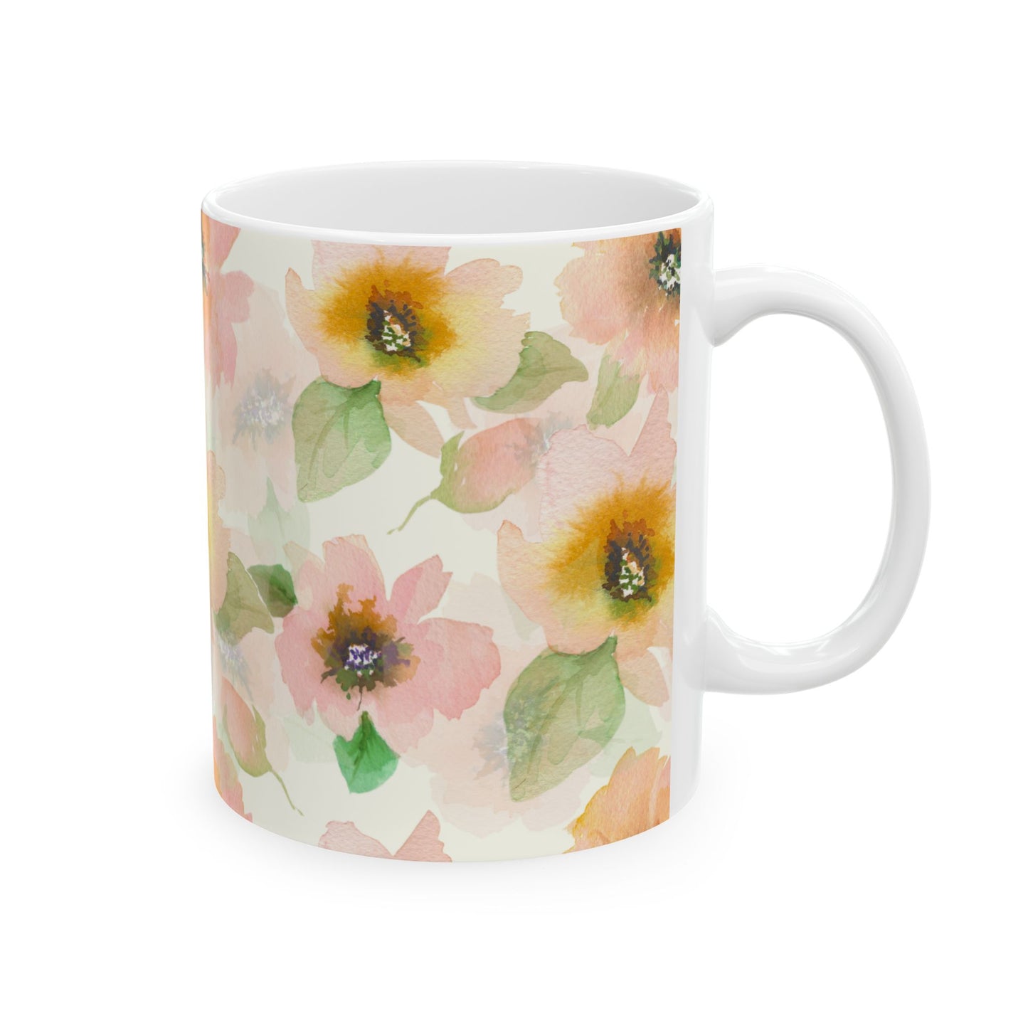 Pink Floral Ceramic Mug 11oz