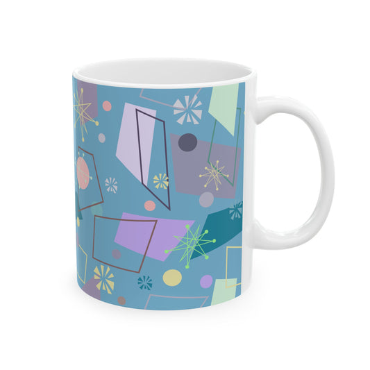 Retro Geometric Ceramic Mug — Mid-Century Modern Atomic Pattern (11oz & 15oz)