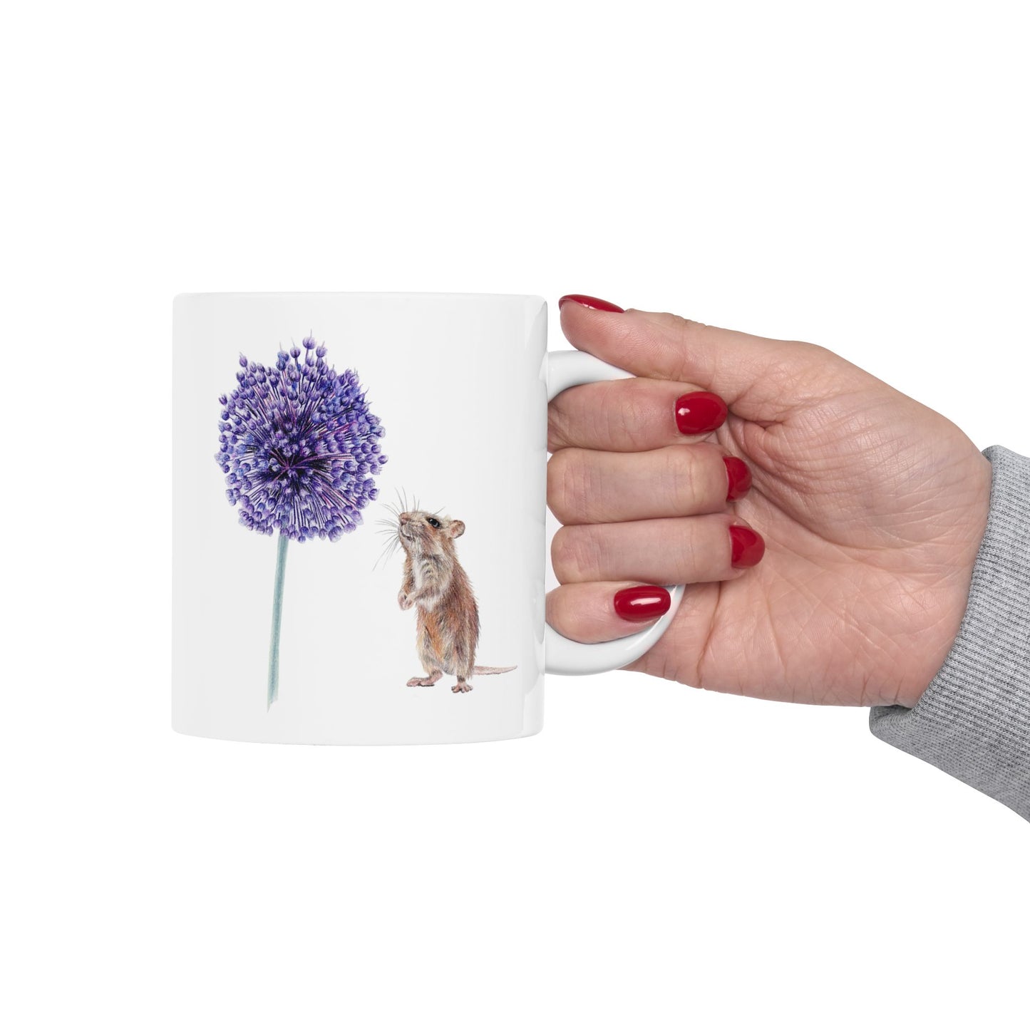 Yorktown Onion (Allium) and Mouse Ceramic Mug — Cute Floral Coffee Cup (11oz, 15oz)