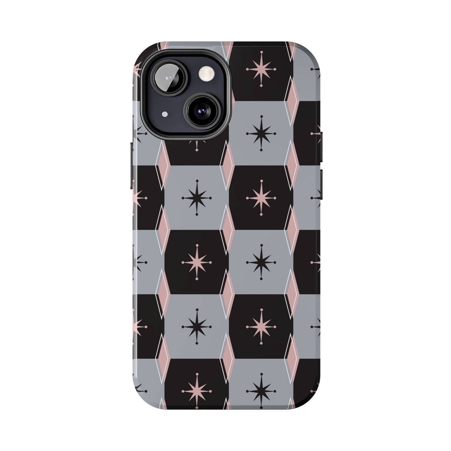 Diamond and Square Pattern in Pink, Black and Gray Tough iPhone Cases