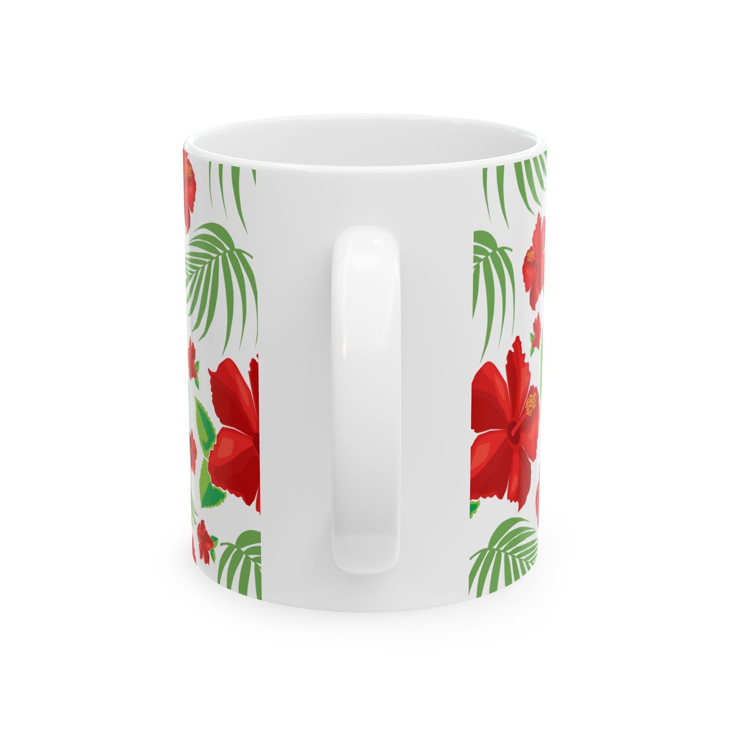 Tropical Hibiscus Mug — Floral Palm Leaf Coffee Cup (11oz/15oz)