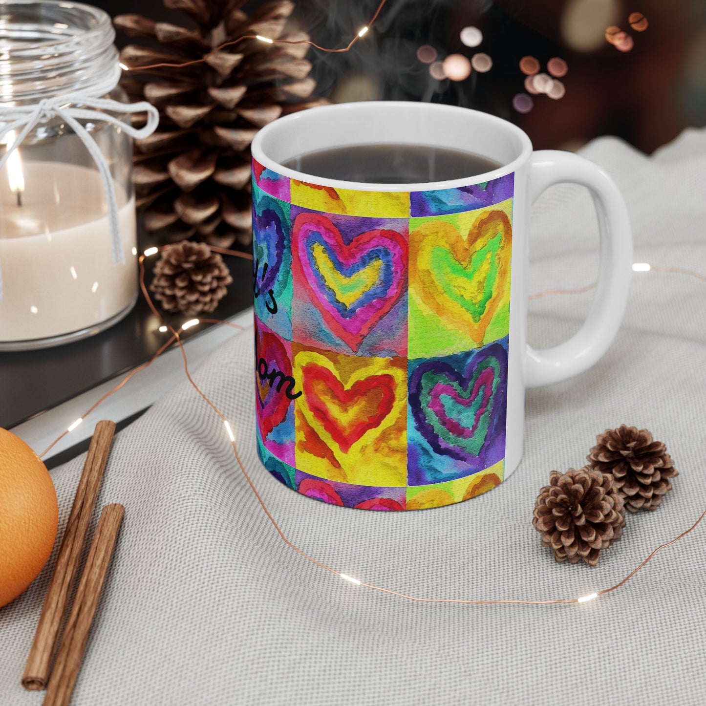 World's Best Mom Ceramic Mug — Colorful Watercolor Hearts, Mother's Day Gift (11oz & 15oz)