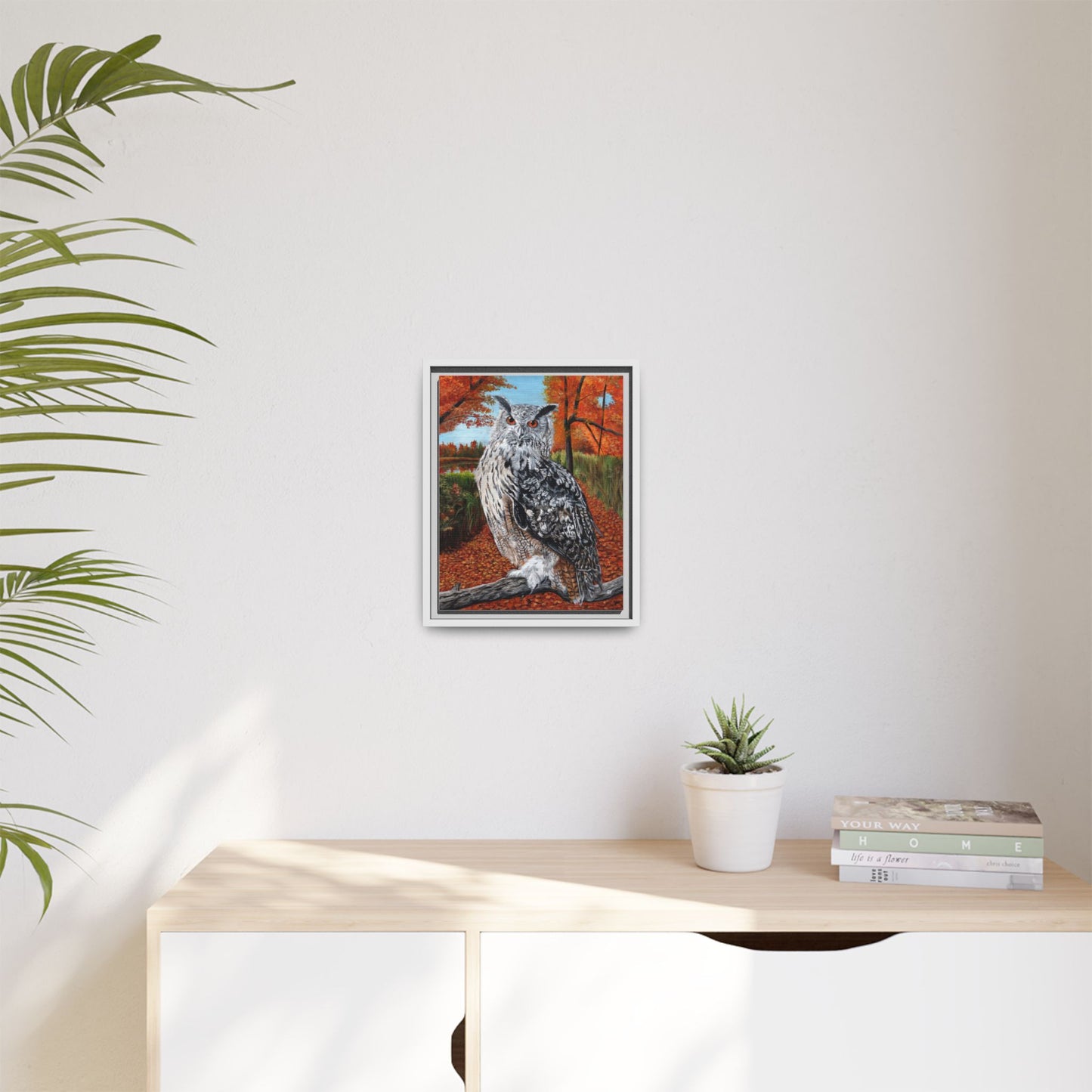 Framed Owl Canvas Art — Autumn Forest Owl Print