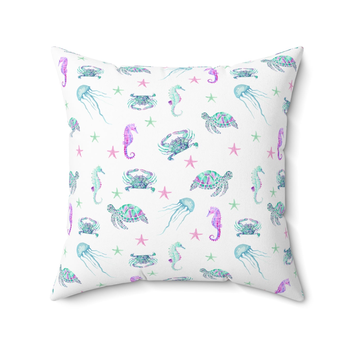 Square Pillow Ocean Life in Soft Pastel Colors