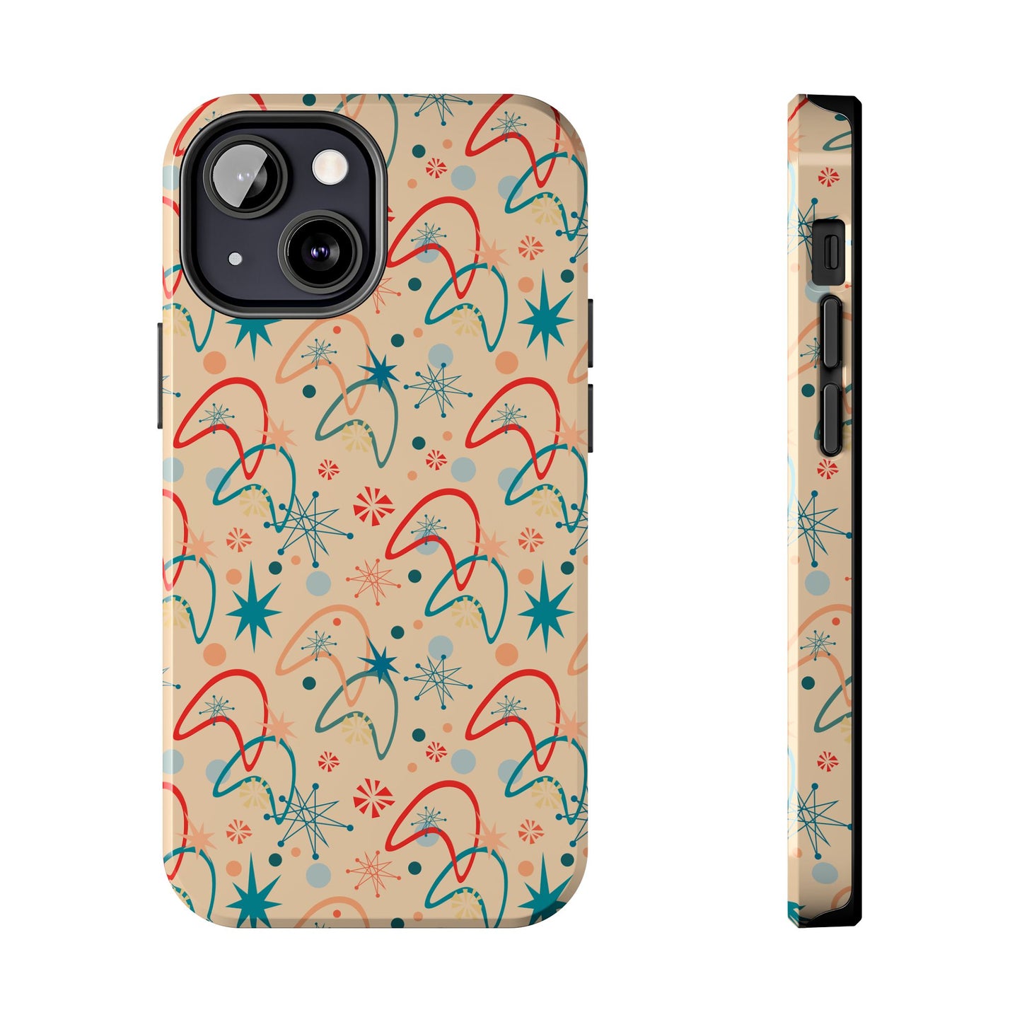 1950s Atomic Age Retro Pattern in Beige Tough iPhone Case