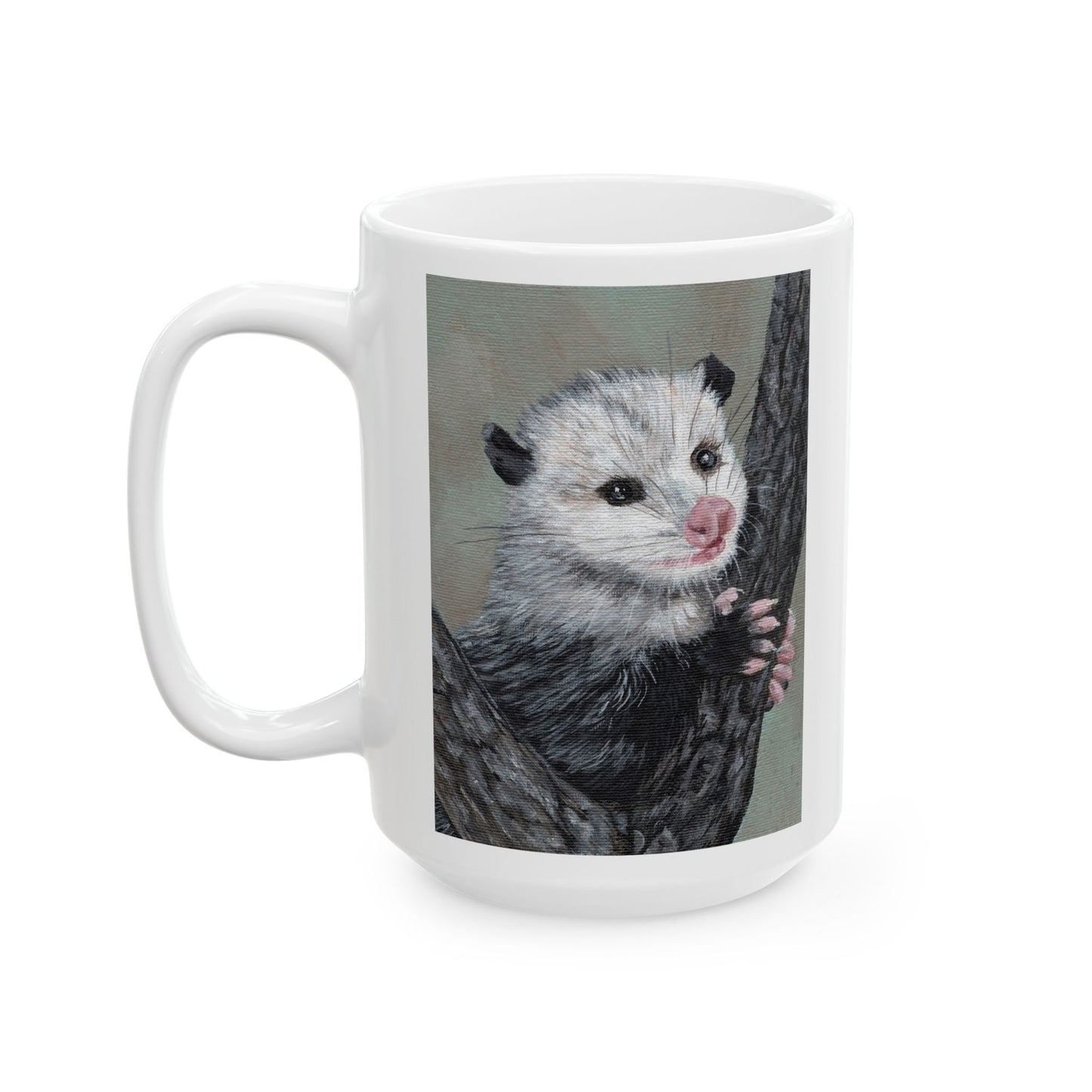 Opossum Art Ceramic Mug — Cute Wildlife Tree-Climbing Possum Coffee Cup (11oz/15oz)