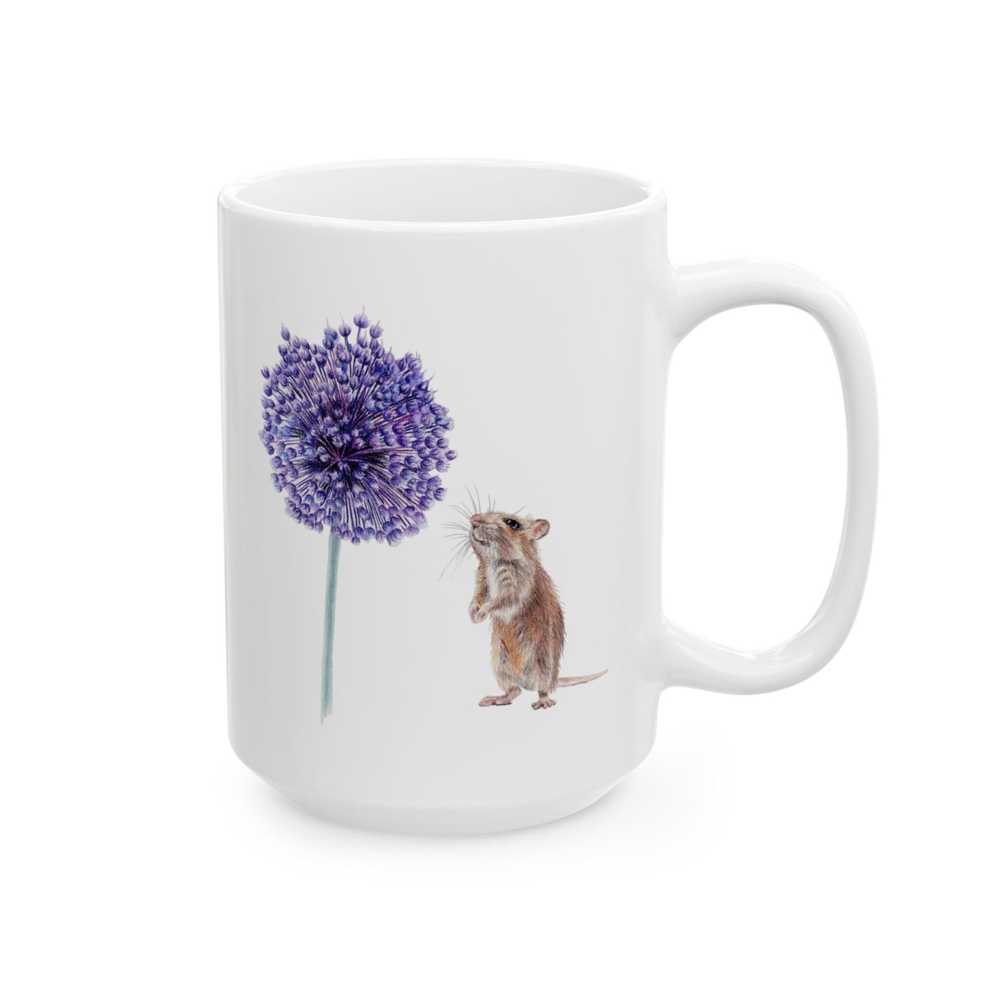 Yorktown Onion (Allium) and Mouse Ceramic Mug — Cute Floral Coffee Cup (11oz, 15oz)