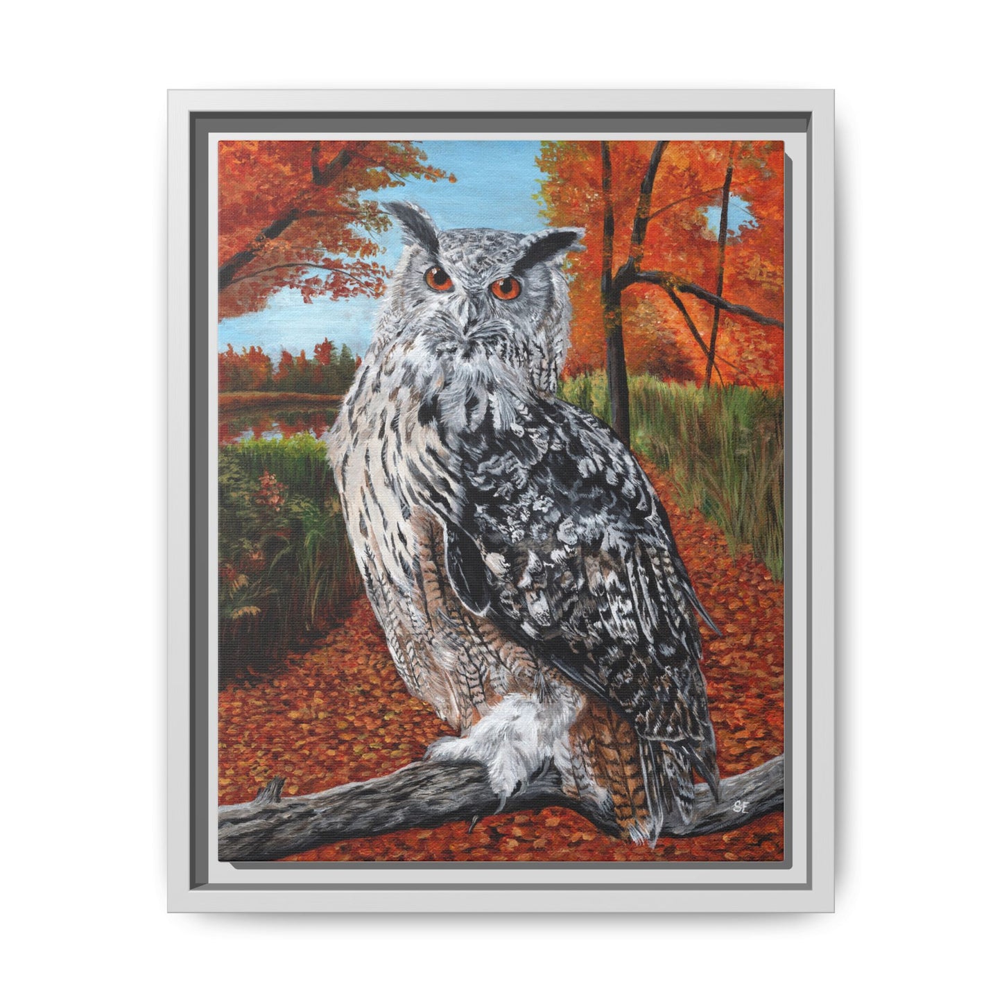 Framed Owl Canvas Art — Autumn Forest Owl Print