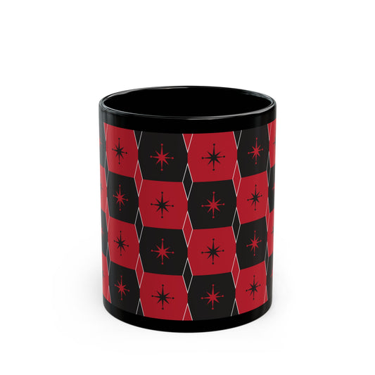 Red & Black Geometric Star Pattern Mug (11oz, 15oz)