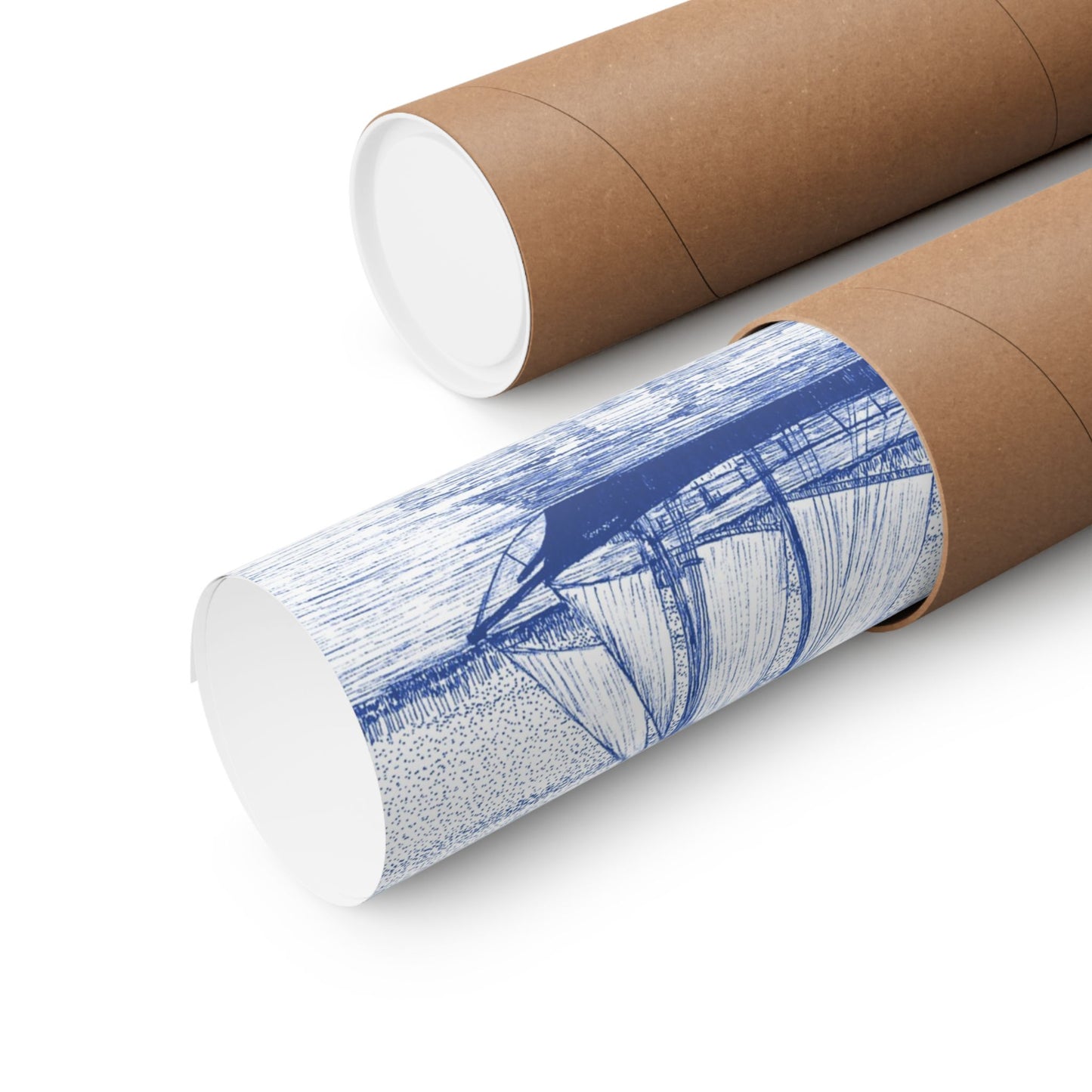 Sailboat Sketch Matte Poster — Blue Nautical Ship Wall Art