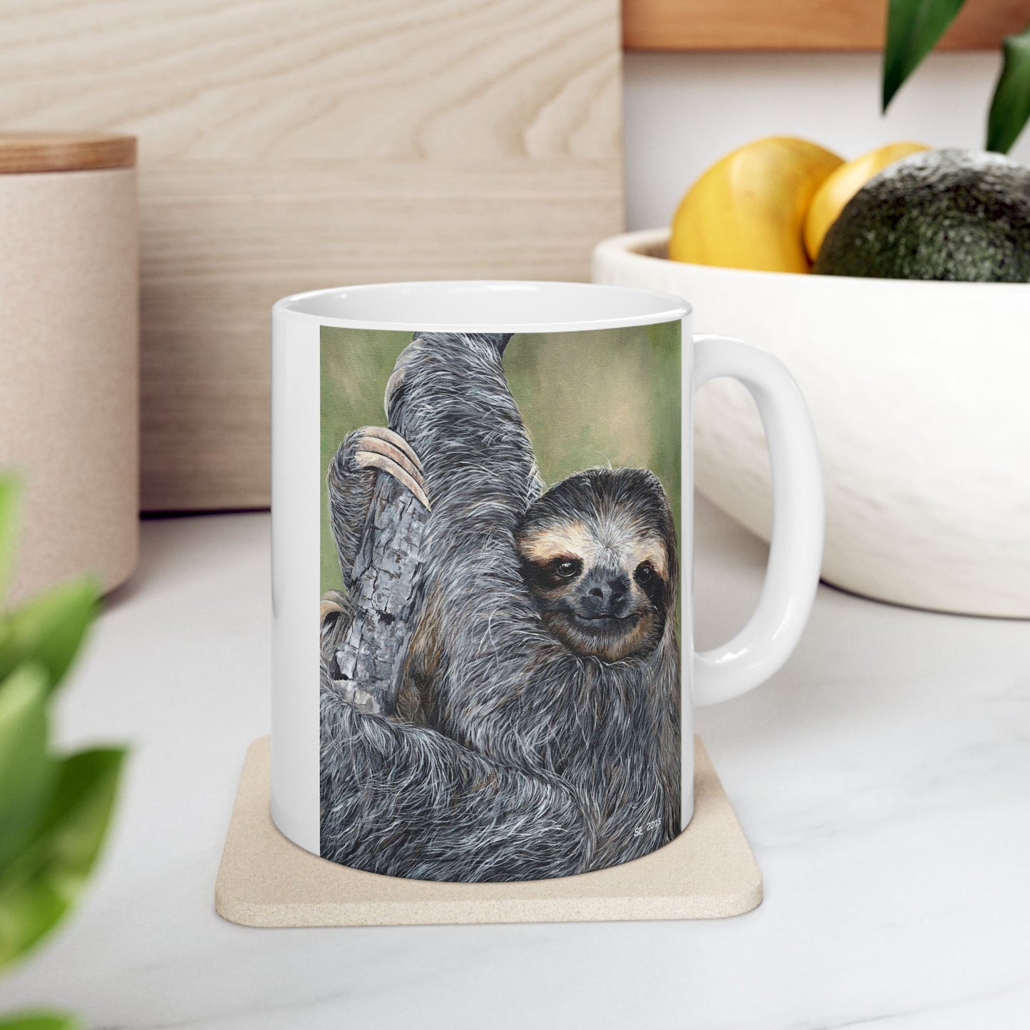 Sloth Portrait Ceramic Mug — Cute Lazy Sloth Coffee Cup (11oz, 15oz)