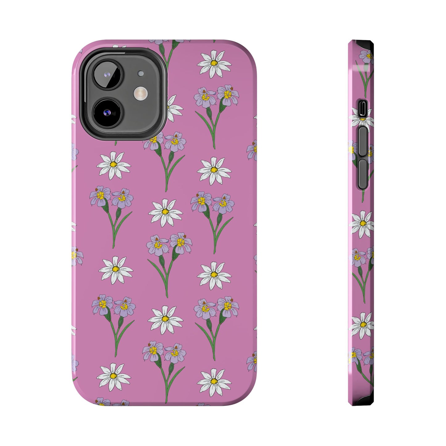 Daisy and Blue Flower Pattern on Pink Tough iPhone Cases