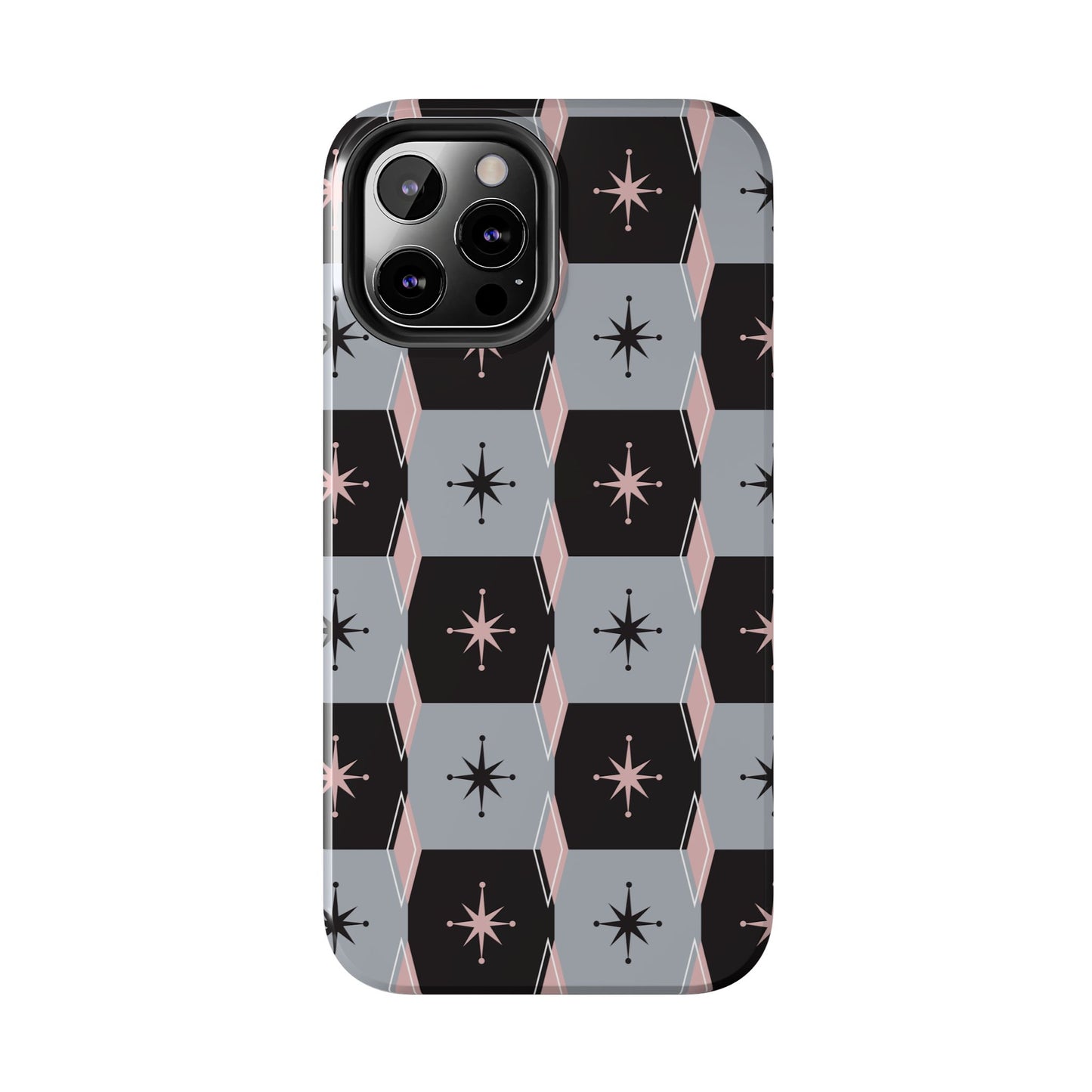 Diamond and Square Pattern in Pink, Black and Gray Tough iPhone Cases