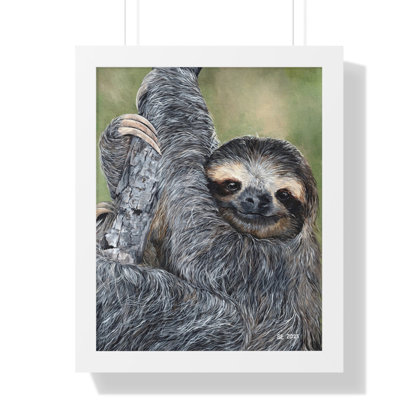 Framed Sloth Art Print — Cute Hanging Sloth Poster for Nursery & Living Room