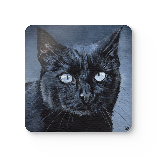 Black Cat Cork Coaster Set — Illustrated Feline Drink Coasters
