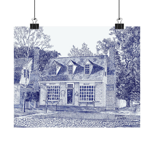 Colonial Williamsurg's William Pitt Shop in Blue Poster — Matte Horizontal Architectural Print