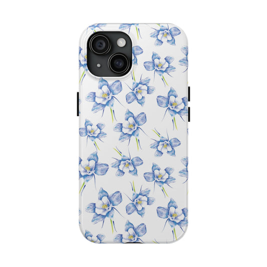 Blue Columbine Watercolor Flower Pattern Tough iPhone Cases