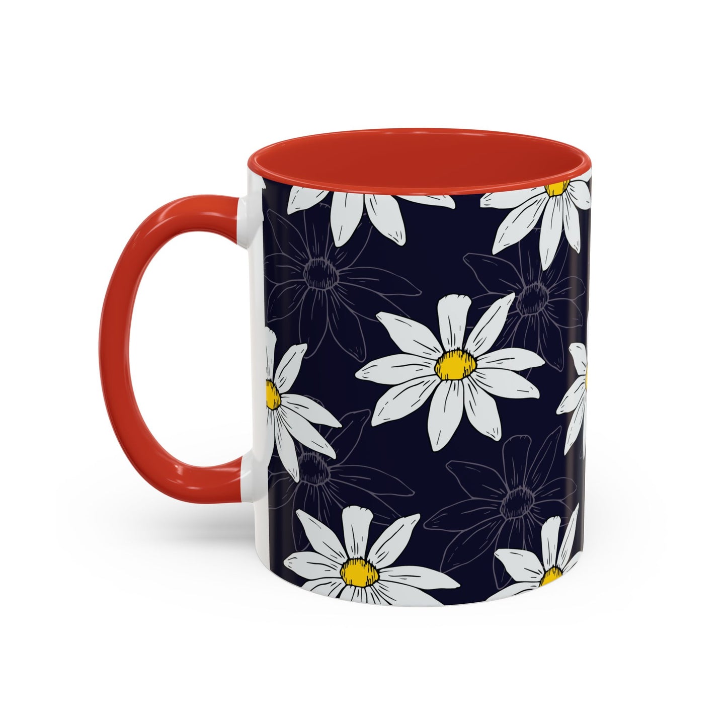 Daisies on Dark Blue Accent Coffee Mug (11, 15oz)