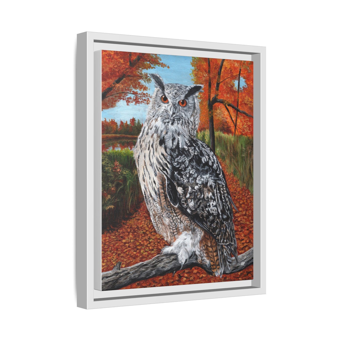 Framed Owl Canvas Art — Autumn Forest Owl Print