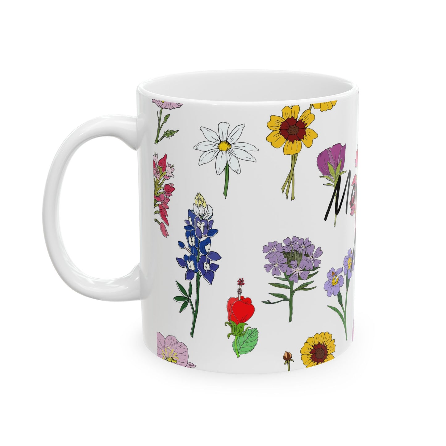 Personalized Texas Wildflower Mug - Floral Ceramic Coffee Tea Cup (11oz & 15oz)