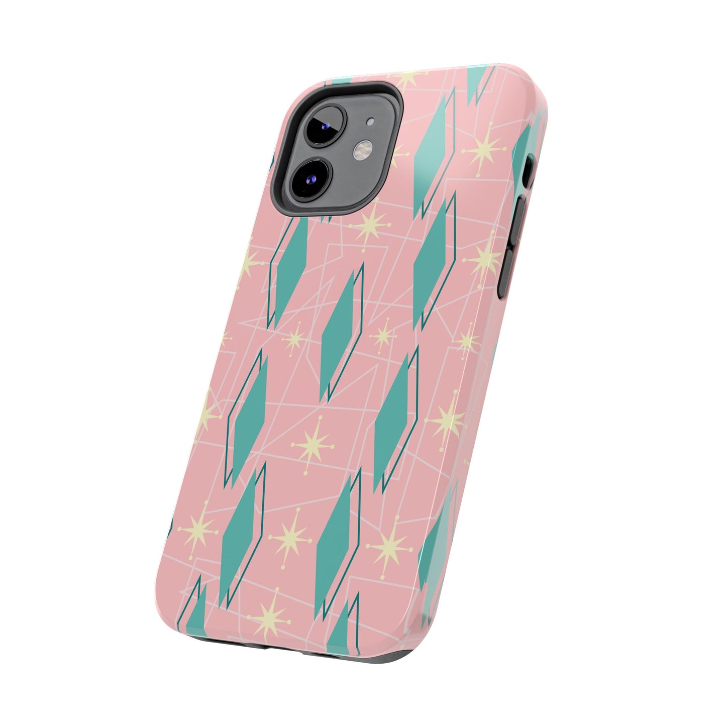 1950s Retro Star and Diamond Pattern in Pink and Green Tough iPhone Case