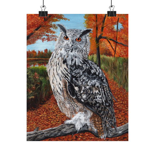 Owl in Autumn Matte Poster — Wildlife Wall Art Print