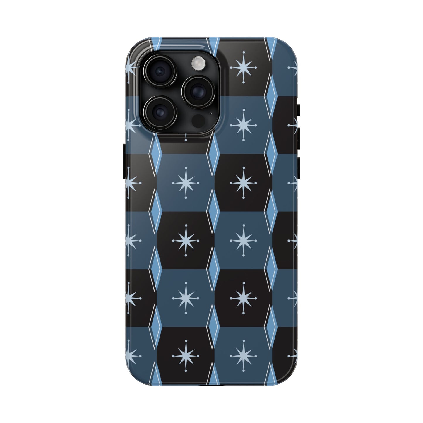 Blue and Black Diamond and Square Pattern Tough iPhone Cases