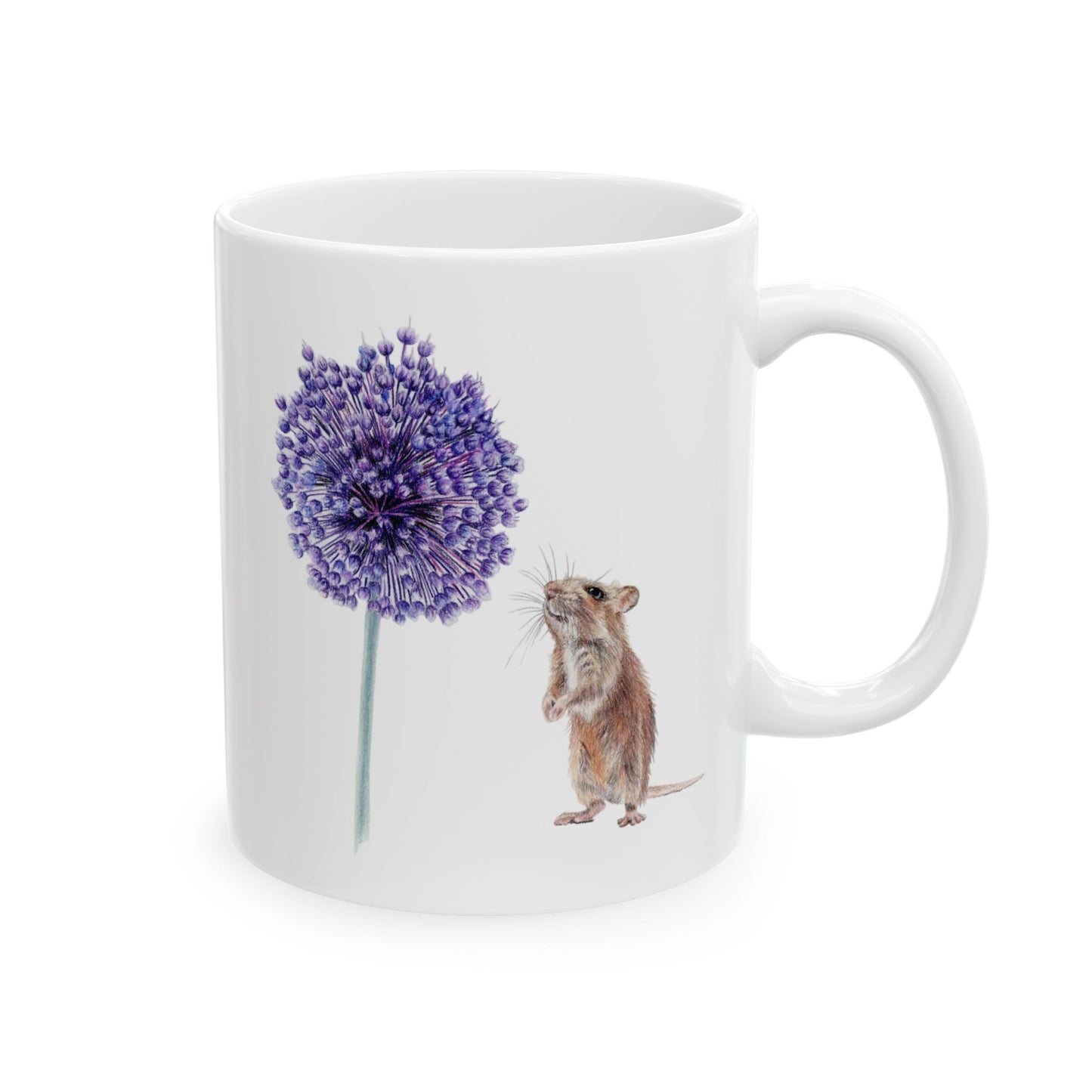 Yorktown Onion (Allium) and Mouse Ceramic Mug — Cute Floral Coffee Cup (11oz, 15oz)