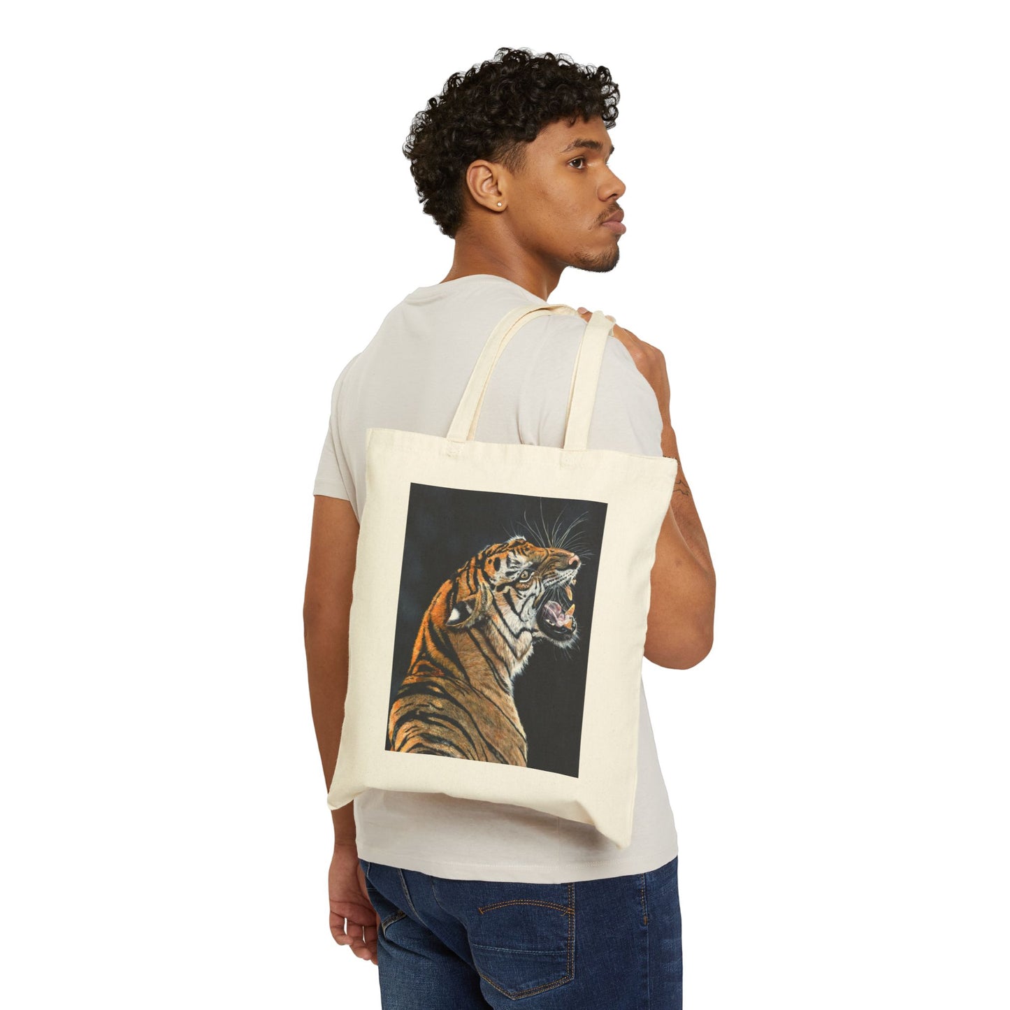 Roaring Tiger Canvas Tote Bag — Eco-Friendly Animal Art Shopper