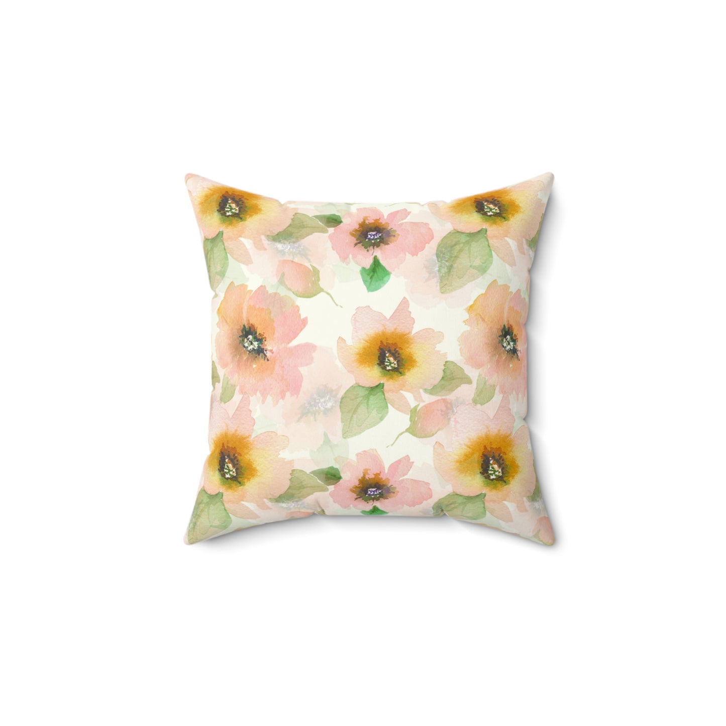 Pink Floral Spun Polyester Square Pillow