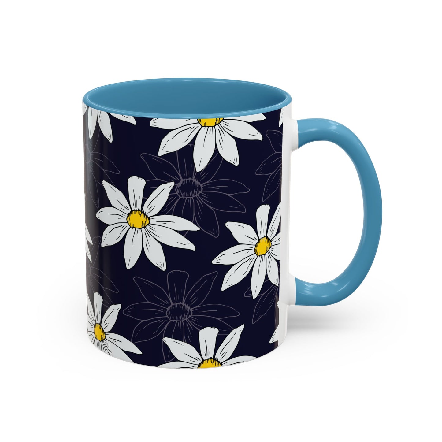 Daisies on Dark Blue Accent Coffee Mug (11, 15oz)