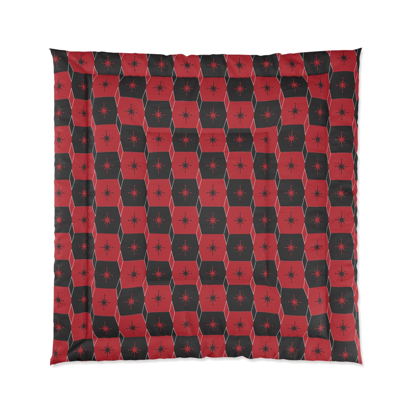 Plaid Star Comforter — Red & Black Midcentury Modern Star Pattern Bedding