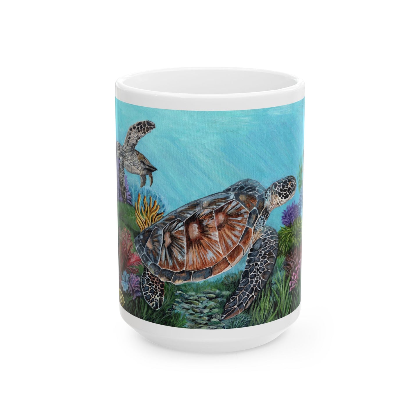 Sea Turtle Ceramic Mug — Ocean Reef Artwork Coffee Cup (11oz, 15oz)