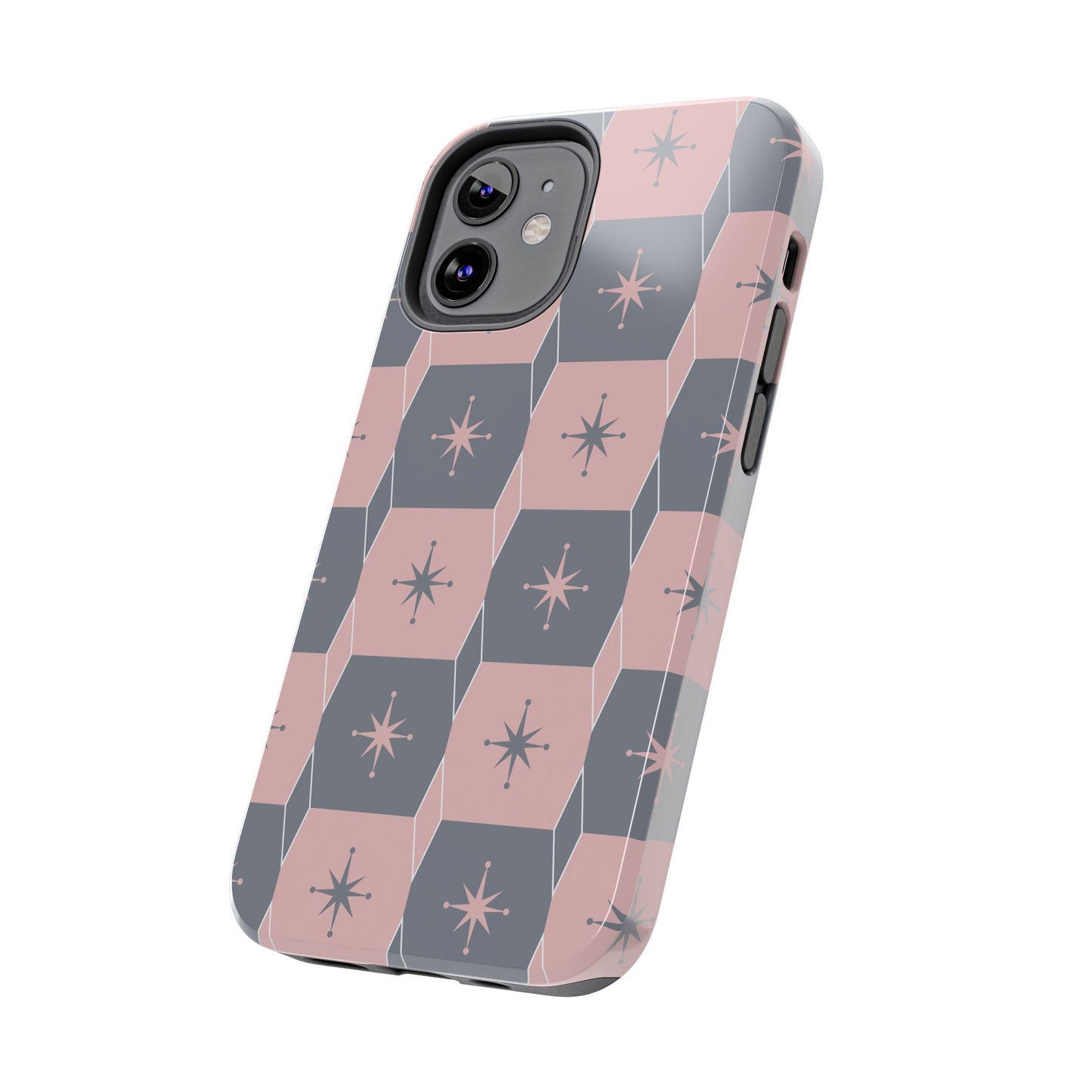 Square and Diamond Pattern in Pink and Gray Tough iPhone Cases