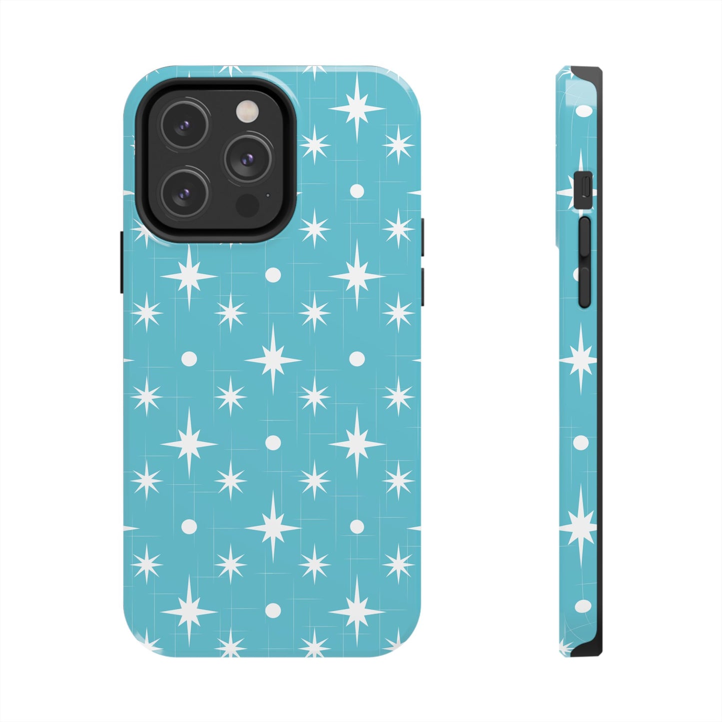 1950s Retro Star Pattern on Blue Tough iPhone Cases