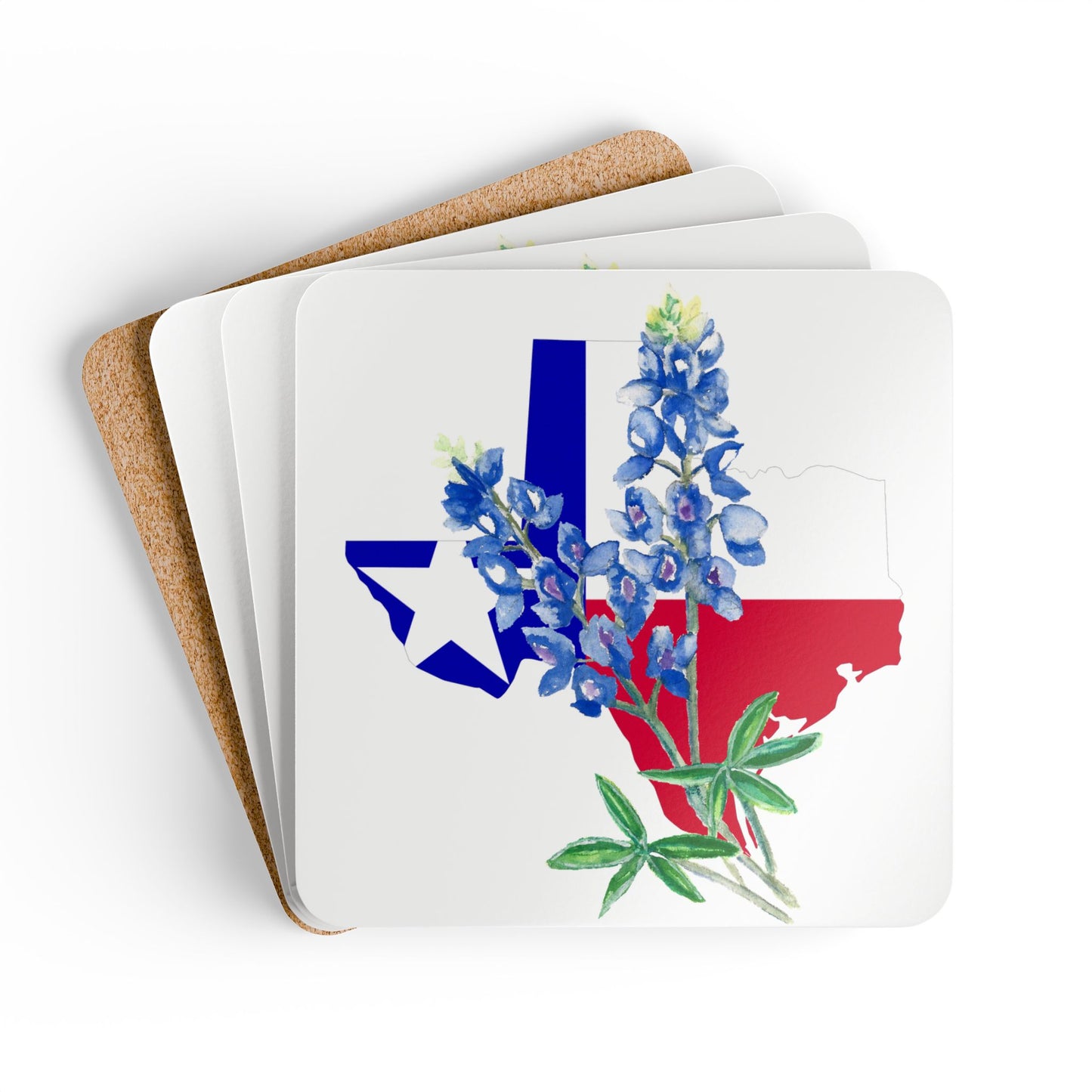 Texas Flag Bluebonnet Cork Coaster Set – 4 Pack