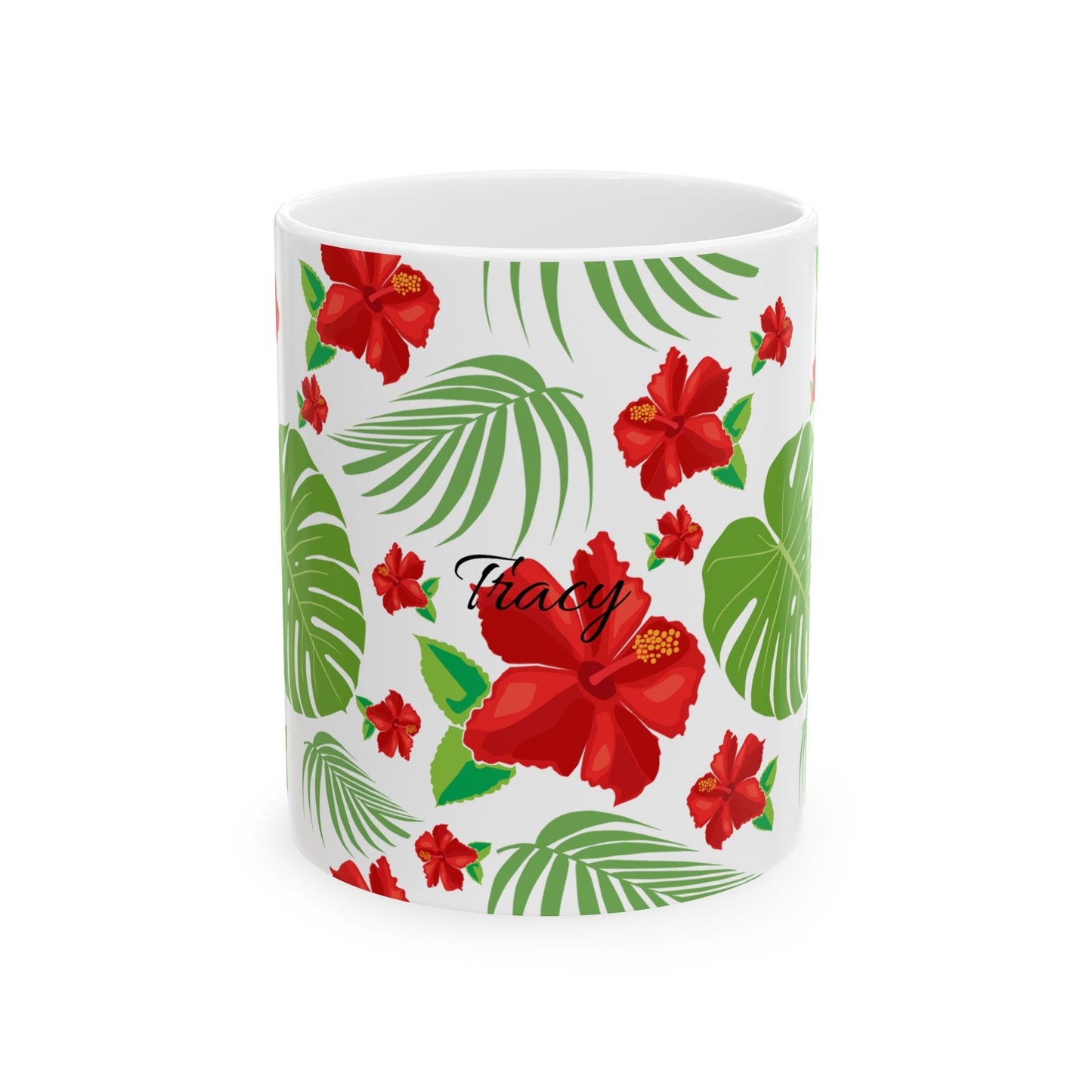 Tropical Hibiscus Mug — Floral Palm Leaf Coffee Cup (11oz/15oz)