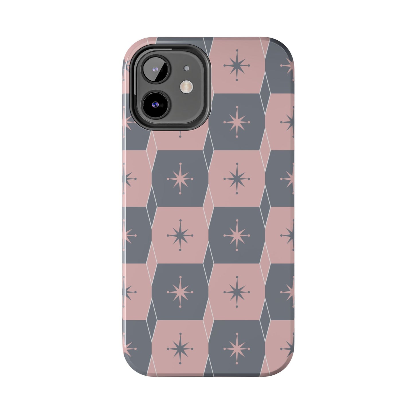 Square and Diamond Pattern in Pink and Gray Tough iPhone Cases