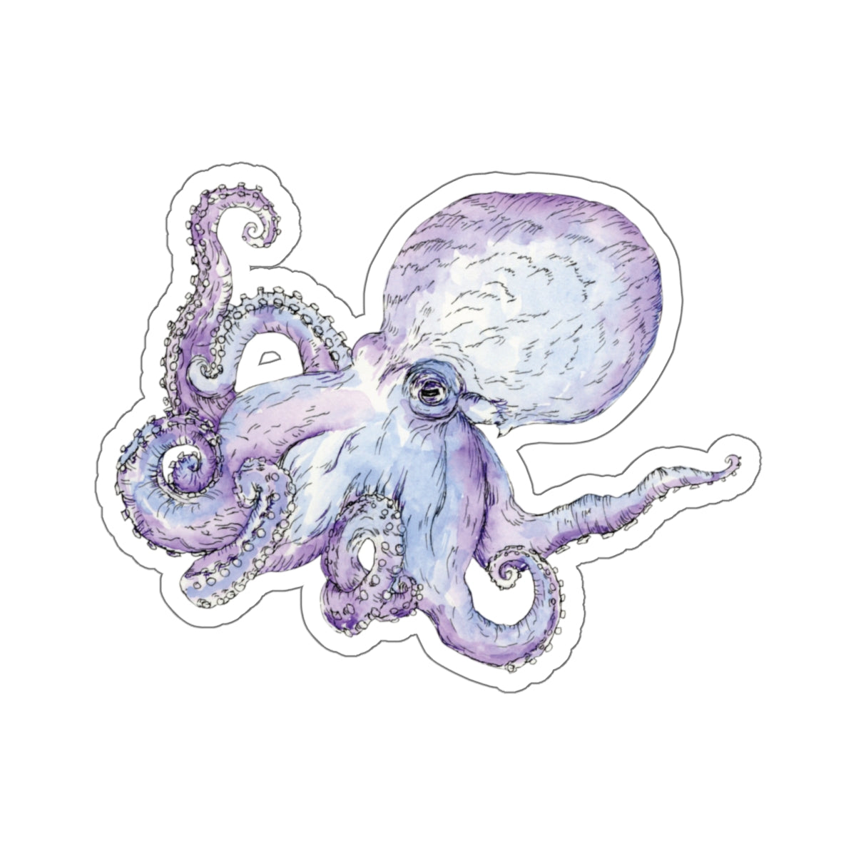 Ink and Wash Octopus Kiss-Cut Stickers