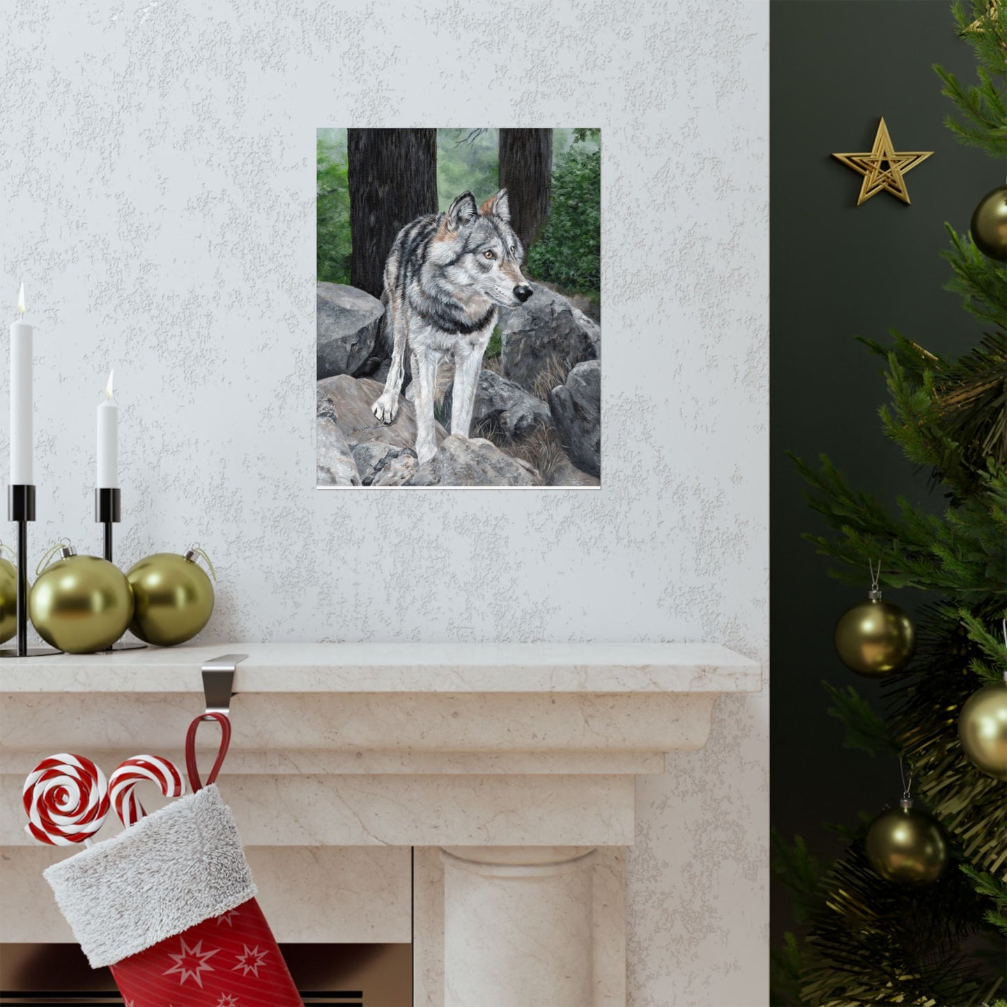 Wolf Portrait Matte Vertical Poster — Realistic Wildlife Wall Art